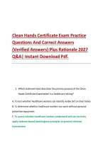 Clean Hands Certificate Exam Practice &NewLine;Questions And Correct Answers &NewLine;&lpar;Verified Answers&rpar; Plus Rationale 2027 &NewLine;Q&A&vert; Instant Download Pdf&period; 