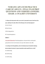 NURS 6531 ADVANCED PRACTICE&NewLine;CARE OF ADULTS - FINAL EXAM PREP&NewLine;QUESTIONS AND VERIFIED ANSWERS&vert;&NewLine;GRADE A&plus;&vert;WALDEN UNIVERSITY