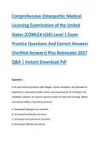 Comprehensive Osteopathic Medical &NewLine;Licensing Examination of the United &NewLine;States &lpar;COMLEX-USA&rpar; Level 1 Exam &NewLine;Practice Questions And Correct Answers &NewLine;&lpar;Verified Answers&rpar; Plus Rationales 2027 &NewLine;Q&A &vert; Instant Download Pdf 
