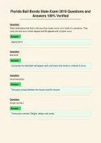 Florida Bail Bonds State Exam 2019 Questions and&NewLine;Answers 100&percnt; Verified