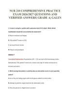 NUR 210 COMPREHENSIVE PRACTICE&NewLine;EXAM 2026&sol;2027 QUESTIONS AND&NewLine;VERIFIED ANSWERS&vert; GRADE A&vert; GALEN