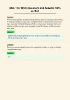 BIOL 1107 Unit 5 Questions and Answers 100&percnt;&NewLine;Verified