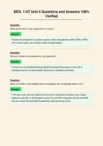 BIOL 1107 Unit 4 Questions and Answers 100&percnt;&NewLine;Verified
