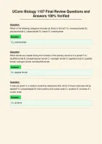 UConn Biology 1107 Final Review Questions and&NewLine;Answers 100&percnt; Verified