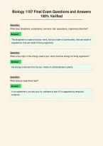 Biology 1107 Final Exam Questions and Answers&NewLine;100&percnt; Verified
