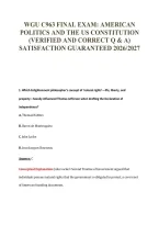 WGU C963 FINAL EXAM&colon; AMERICAN&NewLine;POLITICS AND THE US CONSTITUTION&NewLine;&lpar;VERIFIED AND CORRECT Q & A&rpar;&NewLine;SATISFACTION GUARANTEED 2026&sol;2027