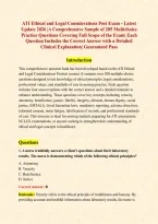 ATI Ethical and Legal Considerations Post Exam - Latest Update 2026 &vert;A Comprehensive Sample of 205 Multichoice Practice Questions Covering Full Scope of the Exam&vert; Each Question Includes the Correct Answer with a Detailed Clinical Explanation&vert; Guaranteed P