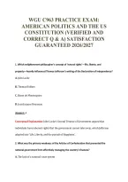 WGU C963 PRACTICE EXAM&colon;&NewLine;AMERICAN POLITICS AND THE US&NewLine;CONSTITUTION &lpar;VERIFIED AND&NewLine;CORRECT Q & A&rpar; SATISFACTION&NewLine;GUARANTEED 2026&sol;2027