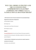 WGU C963 AMERICAN POLITICS AND&NewLine;THE US CONSTITUTION&NewLine;COMPREHENSIVE EXAM PREP&NewLine;&lpar;VERIFIED AND CORRECT Q & A&rpar;&NewLine;SATISFACTION GUARANTEED 2026&sol;2027