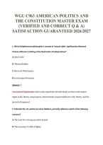 WGU C963 AMERICAN POLITICS AND&NewLine;THE CONSTITUTION MASTER EXAM&NewLine;&lpar;VERIFIED AND CORRECT Q & A&rpar;&NewLine;SATISFACTION GUARANTEED 2026&sol;2027
