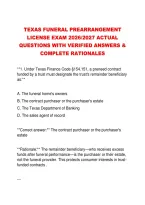 TEXAS FUNERAL PREARRANGEMENT &NewLine;LICENSE EXAM 2026&sol;2027 ACTUAL &NewLine;QUESTIONS WITH VERIFIED ANSWERS & &NewLine;COMPLETE RATIONALES