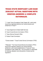 TEXAS STATE MORTUARY LAW EXAM &NewLine;2026&sol;2027 ACTUAL QUESTIONS WITH &NewLine;VERIFIED ANSWERS & COMPLETE &NewLine;RATIONALES&period;