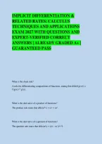 IMPLICIT DIFFERENTIATION & &NewLine;RELATED RATES&colon; CALCULUS &NewLine;TECHNIQUES AND APPLICATIONS &NewLine;EXAM 2027 WITH QUESTIONS AND &NewLine;EXPERT-VERIFIED CORRECT &NewLine;ANSWERS &vert; ALREADY GRADED A&plus; &vert; &NewLine;GUARANTEED PASS