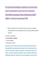 CO Communications Systems Contractor &NewLine;Exam Questions and Correct Answers &NewLine;&lpar;Verified Answers&rpar; Plus Rationale 2027 &NewLine;Q&A&vert; Instant Download Pdf