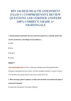 BSN 246 HESI HEALTH ASSESSMENT&NewLine;EXAM V1 COMPREHENSIVE REVIEW&NewLine;QUESTIONS AND VERIFIED ANSWERS&NewLine;&vert;100&percnt; CORRECT&vert; GRADE A&plus;&NewLine;NIGHTINGALE