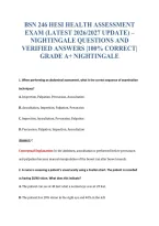 BSN 246 HESI HEALTH ASSESSMENT&NewLine;EXAM &lpar;LATEST 2026&sol;2027 UPDATE&rpar; &ndash;&NewLine;NIGHTINGALE QUESTIONS AND&NewLine;VERIFIED ANSWERS &vert;100&percnt; CORRECT&vert;&NewLine;GRADE A&plus; NIGHTINGALE