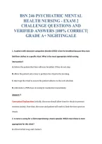 BSN 246 PSYCHIATRIC MENTAL&NewLine;HEALTH NURSING - EXAM 2&NewLine;CHALLENGE QUESTIONS AND&NewLine;VERIFIED ANSWERS &vert;100&percnt; CORRECT&vert;&NewLine;GRADE A&plus; NIGHTINGALE