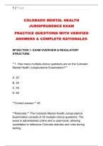 COLORADO MENTAL HEALTH &NewLine;JURISPRUDENCE EXAM &NewLine;PRACTICE QUESTIONS WITH VERIFIED &NewLine;ANSWERS & COMPLETE RATIONALES