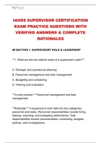 IAHSS SUPERVISOR CERTIFICATION &NewLine;EXAM PRACTICE QUESTIONS WITH &NewLine;VERIFIED ANSWERS & COMPLETE &NewLine;RATIONALES
