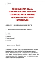 MID-SEMESTER EXAM&colon; &NewLine;MICROECONOMICS 2026&sol;2027 &NewLine;QUESTIONS WITH VERIFIED &NewLine;ANSWERS & COMPLETE &NewLine;RATIONALES