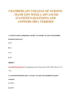 CHAMBERLAIN COLLEGE OF NURSING&NewLine;- MATH 225N WEEK 4 ADVANCED&NewLine;STATISTICS QUESTIONS AND&NewLine;ANSWERS 100&percnt; VERIFIED