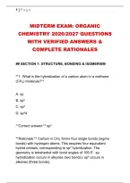 MIDTERM EXAM&colon; ORGANIC &NewLine;CHEMISTRY 2026&sol;2027 QUESTIONS &NewLine;WITH VERIFIED ANSWERS & &NewLine;COMPLETE RATIONALES