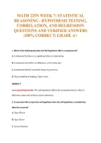 MATH 225N WEEK 7&colon; STATISTICAL&NewLine;REASONING - HYPOTHESIS TESTING&comma;&NewLine;CORRELATION&comma; AND REGRESSION&NewLine;QUESTIONS AND VERIFIED ANSWERS&NewLine;&vert;100&percnt; CORRECT&vert; GRADE A&plus;