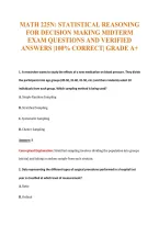 MATH 225N&colon; STATISTICAL REASONING&NewLine;FOR DECISION MAKING MIDTERM&NewLine;EXAM QUESTIONS AND VERIFIED&NewLine;ANSWERS &vert;100&percnt; CORRECT&vert; GRADE A&plus;