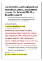 Ada Accessibility Code Compliance Exam &NewLine;Questions And Correct Answers &lpar;Verified &NewLine;Answers&rpar; Plus Rationales 2026 Q&A &vert; &NewLine;Instant Download Pdf 
