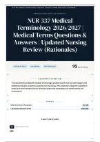 NUR 337 Medical Terminology 2026&sol;2027 &vert; Medical Terms Questions & Answers &vert; Updated Nursing Review &lpar;Rationales&rpar;
