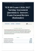 NUR 110 Exam 1 2026&sol;2027 &vert; Nursing Assessment Questions & Answers &vert; Exam-Focused Review &lpar;Rationales&rpar;