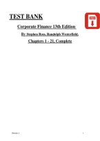 Test Bank for Corporate Finance 13th Edition by Stephen A&period; Ross&comma; Randolph W&period; Westerfield&comma; Jeffrey Jaffe and Bradford D&period; Jordan 9781260772388 &vert; Chapters 1&ndash;21 Complete