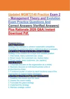 Updated MGMT2140 Practice Exam 2 &ndash; Management Theory and Evolution &NewLine;Exam Practice Questions And &NewLine;Correct Answers &lpar;Verified Answers&rpar; &NewLine;Plus Rationale 2026 Q&A&vert; Instant &NewLine;Download Pdf&period;