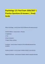  &NewLine;Psychology 121 Final Exam 2026&sol;2027 &vert; &NewLine;Practice Questions & Answers &vert; Study Guide &NewLine;