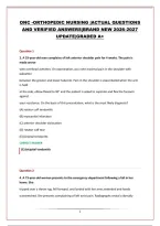 ONC -ORTHOPEDIC NURSING &vert;ACTUAL QUESTIONS AND VERIFIED ANSWERS&vert;BRAND NEW 2026-2027 UPDATE&vert;GRADED A&plus;