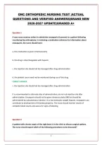 ONC ORTHOPEDIC NURSING TEST &vert;ACTUAL QUESTIONS AND VERIFIED ANSWERS&vert;BRAND NEW 2026-2027 UPDATE&vert;GRADED A&plus;