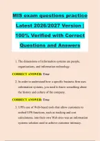 MIS exam questions practice &NewLine;Latest 2026&sol;2027 Version Management Information Systems &vert; &NewLine;100&percnt; Verified with Correct &NewLine;Questions and Answers 