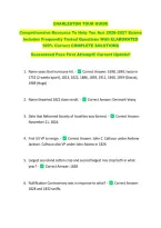 CHARLESTON TOUR GUIDE  &NewLine;Comprehensive Resource To Help You Ace 2026-2027 Exams &NewLine;Includes Frequently Tested Questions With ELABORATED &NewLine;100&percnt; Correct COMPLETE SOLUTIONS &NewLine;Guaranteed Pass First Attempt&excl;&excl; Current Update&excl;&excl; 