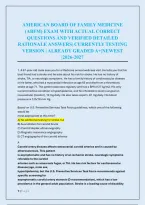 AMERICAN BOARD OF FAMILY MEDICINE &NewLine;&lpar;ABFM&rpar; EXAM WITH ACTUAL CORRECT &NewLine;QUESTIONS AND VERIFIED DETAILED &NewLine;RATIONALE ANSWERS&vert; CURRENTLY TESTING &NewLine;VERSION &vert; ALREADY GRADED A&plus;&vert;NEWEST &NewLine;&vert;2026-2027