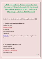 APHY 101 Midterm Practice Exam &lpar;Ivy Tech &NewLine;Community College Indianapolis&rpar; &vert; Questions & &NewLine;Answers Plus Rationales &lpar;PDF&rpar; &vert; Anatomy & &NewLine;Physiology I &vert; Instant PDF Download 