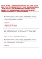 TDLR - MOLD ASSESSMENT TECHNICIAN &lpar;MAT&rpar; EXAM &NewLine;AND PRACTICE EXAM NEWEST 2026 TEST BANK&vert; TDLR - MAT LICENSE EXAM PREP WITH 300 REAL EXAM &NewLine;QUESTIONS AND CORRECT VERIFIED ANSWERS&rpar; &NewLine;ALREADY GRADED A&plus; &lpar;MOST RECENT&excl;&excl;&rpar; 