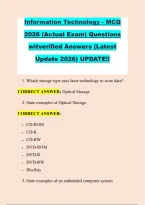 Information Technology - MCQ  2026 &lpar;Actual Exam&rpar; Questions  witverified Answers &lpar;Latest  Update 2026&rpar; UPDATE&excl;&excl;  