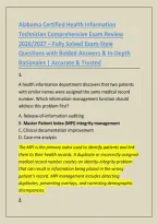 Alabama Certified Health Information &NewLine;Technician Practice Questions 2026&sol;2027 &ndash; &NewLine;Complete Exam-Style Questions with Correct &NewLine;Answers & Detailed Rationales &vert; Verified & &NewLine;Reliable