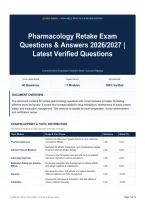 Pharmacology Retake Exam Questions & Answers 2026&sol;2027｜Latest Verified Questions