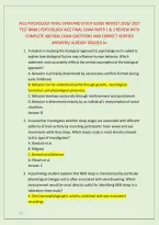 AICE PSYCHOLOGY FINAL EXAM AND STUDY GUIDE NEWEST 2026&sol; 2027 &NewLine;TEST BANK&vert; PSYCHOLOGY AICE FINAL EXAM PAPER 1 & 2 REVIEW WITH &NewLine;COMPLETE 400 REAL EXAM QUESTIONS AND CORRECT VERIFIED &NewLine;ANSWERS&sol; ALREADY GRADED A&plus; 