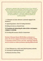 MINNESOTA ABSTRACTER LICENSING EXAM ACTUAL 2026&sol;2027 HIGH YIELD PRACTICE QUESTIONS AND STUDY GUIDE ACCURATE EXAM COMPLETE REAL QUESTIONS AND CORRECT DETAILED SOLUTIONS WITH RATIONALES &lpar;100&percnt; CORRECT VERIFIED ANSWERS&rpar; CURRENTLY UPDATED VERSION 2026 EDITION 