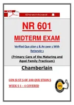 NR 601 &NewLine;MIDTERM EXAM &NewLine;Verified Que ṣtion ṣ & An ṣwer ṣ With &NewLine;Rationale ṣ &NewLine;&lpar;Ṗrimary Care of the Maturing and &NewLine;Aged Family Ṗracticum&rpar; &NewLine;Chamberlain 