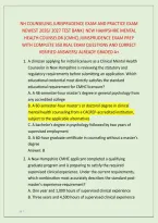 NH COUNSELING JURISPRUDENCE EXAM AND PRACTICE EXAM &NewLine;NEWEST 2026&sol; 2027 TEST BANK&vert; NEW HAMPSHIRE MENTAL &NewLine;HEALTH COUNSELOR &lpar;CMHC&rpar; JURISPRUDENCE EXAM PREP &NewLine;WITH COMPLETE 350 REAL EXAM QUESTIONS AND CORRECT &NewLine;VERIFIED ANSWERS&sol; ALREADY GRADED A&plus; 