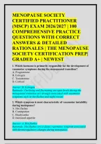 MENOPAUSE SOCIETY CERTIFIED PRACTITIONER &lpar;MSCP&rpar; EXAM 2026&sol;2027 &vert; 100 COMPREHENSIVE PRACTICE QUESTIONS WITH CORRECT ANSWERS & DETAILED RATIONALES &vert; THE MENOPAUSE SOCIETY CERTIFICATION PREP&vert; GRADED A&plus; &vert; NEWEST