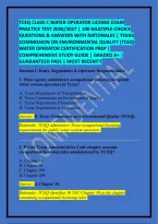 TCEQ CLASS C WATER OPERATOR LICENSE EXAM PRACTICE TEST 2026&sol;2027 &vert; 100 MULTIPLE-CHOICE QUESTIONS & ANSWERS WITH RATIONALES &vert; TEXAS COMMISSION ON ENVIRONMENTAL QUALITY &lpar;TCEQ&rpar; WATER OPERATOR CERTIFICATION PREP &vert; COMPREHENSIVE STUDY GUIDE &vert; GRADED A&plus; &vert; GUARA